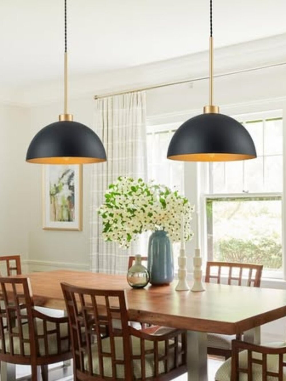 2 Pack Farmhouse Kitchen Island Pendant Lights, Black and Gold Dome Pendant